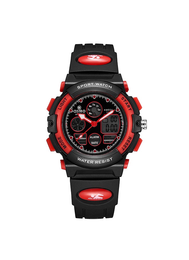 ASTRO - Astro Kids Watch, Analog-Digital Display and PU Strap - A23806-PPBR, Black With Red Buttons - Image 1
