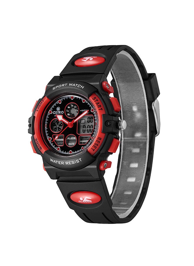 ASTRO - Astro Kids Watch, Analog-Digital Display and PU Strap - A23806-PPBR, Black With Red Buttons - Image 1