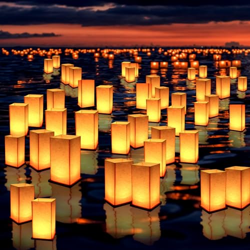 FuHigh 10Pack Wooden Floating Paper Lanterns with Candle Lights,DIY Letters Tangled Lanterns Decorative Outdoor Candle Lantern for Wedding,Pool,Birthday Party,Whishing (10 Lanterns with Candles) - Image 1