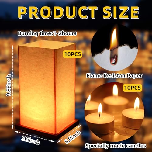 FuHigh 10Pack Wooden Floating Paper Lanterns with Candle Lights,DIY Letters Tangled Lanterns Decorative Outdoor Candle Lantern for Wedding,Pool,Birthday Party,Whishing (10 Lanterns with Candles) - Image 2