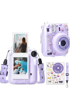O Ozone Crystal Clear Camera Case For Fujifilm Mini 12 Instant Camera, Hard PC Cover with Adjustable Strap and Pocket & Decorative sticker - Purple  - Image 1