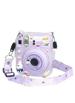 O Ozone Crystal Clear Camera Case For Fujifilm Mini 12 Instant Camera, Hard PC Cover with Adjustable Strap and Pocket & Decorative sticker - Purple  - Image 2