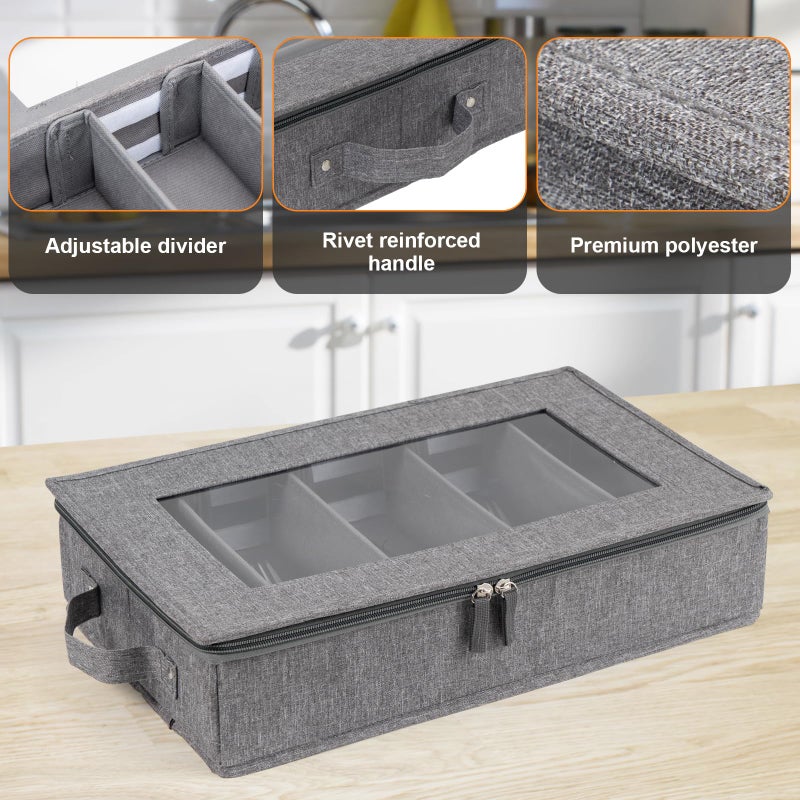 Lafulling Flatware Utensil Storage Case, Silverware Storage Box Chest with Adjustable Dividers, Cutlery Storage Holder with Zipper Lid for Organizing Cutlery, Flatware, Knives, Large Capacity Gray - Image 3