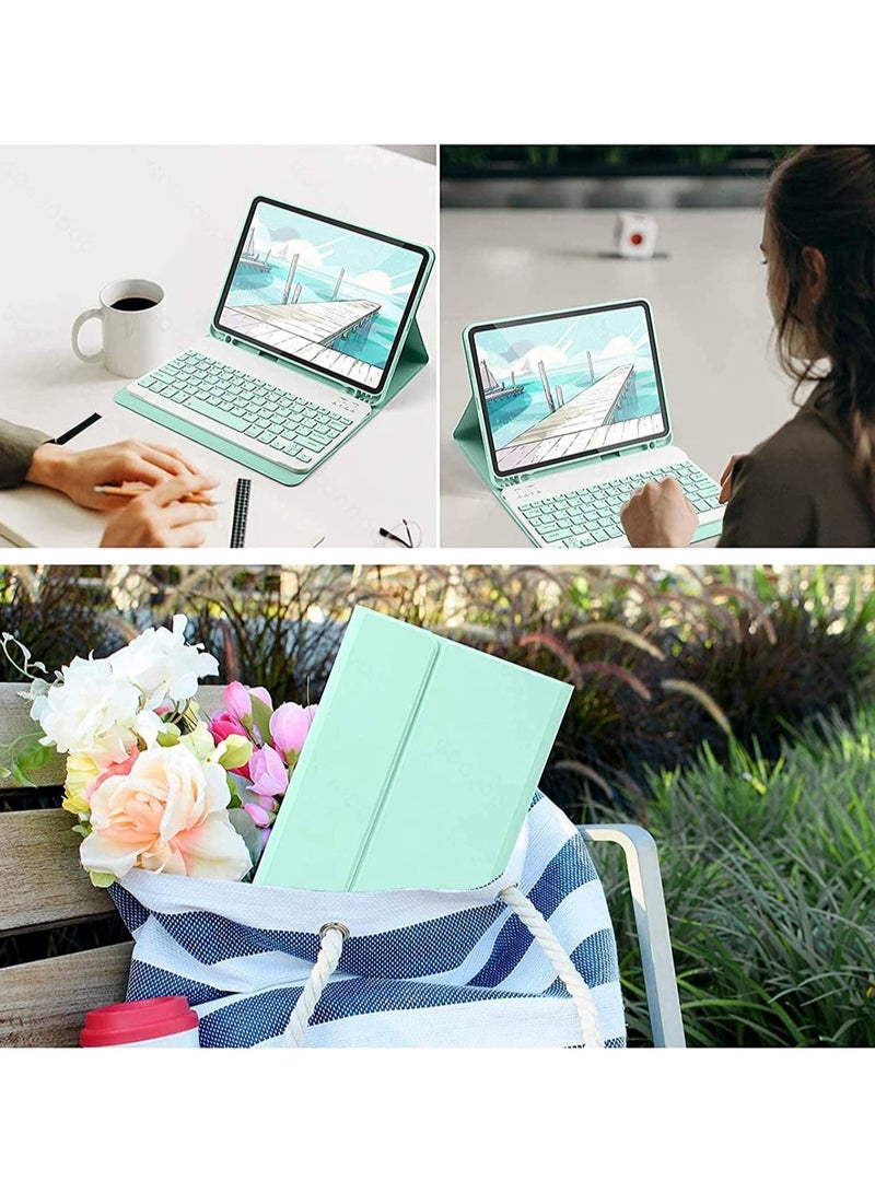 عام حالة لوحة المفاتيح العربية والإنجليزية لجيل iPad 10th (2022 ، 10.9 بوصة) ، حامل قلم رصاص لوحة مفاتيح لاسلكية قابلة للفصل - Image 4