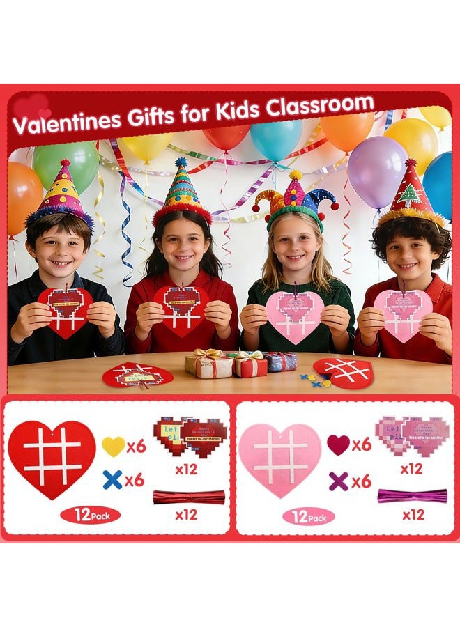 Axcoix 24 Pack Valentines Day Gifts for Kids Classroom, Tic Tac Toe Game with Valentines Exchange Cards for School Boys Girls Party Favors - Image 3