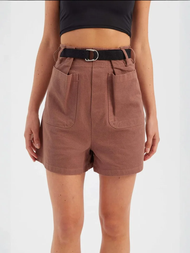 زوبعة شورت قطني عالي الخصر بجيوب