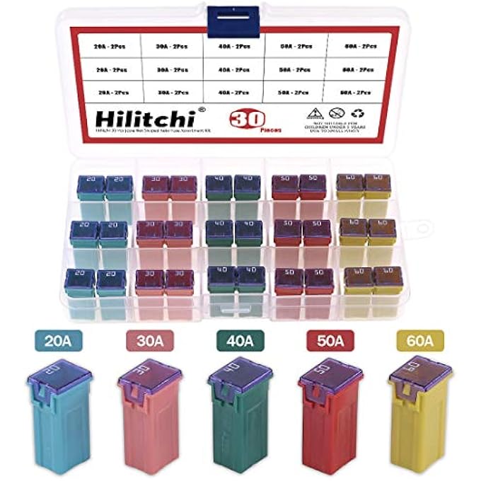 Hilitchi 30 Pcs Auto Fuse Assortment Kit Automotive Combination For Ford ChevyGm Nissan And Toyota Pickup Trucks Cars And Suvs 20A 30A 40A 50A 60A - Image 2