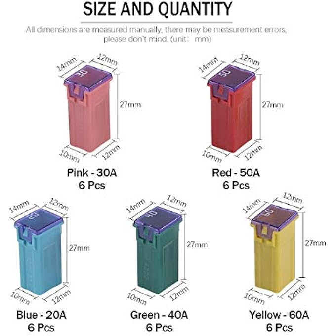 Hilitchi 30 Pcs Auto Fuse Assortment Kit Automotive Combination For Ford ChevyGm Nissan And Toyota Pickup Trucks Cars And Suvs 20A 30A 40A 50A 60A - Image 3