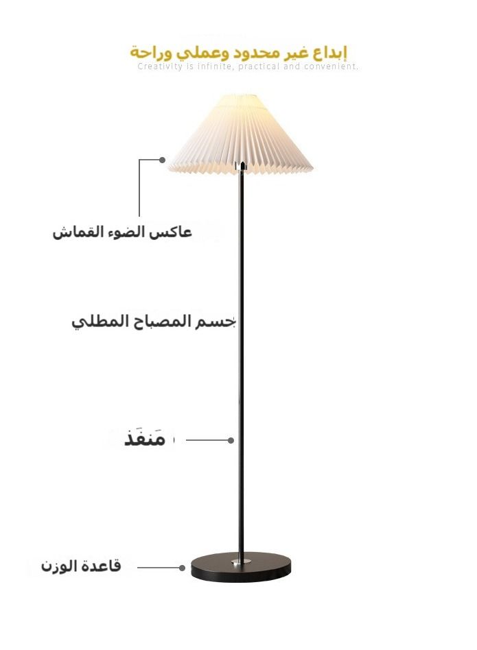 XiuWoo Modern pleated aesthetic floor lamp, living room pole lighting, 3 colors brightness work lamp modern tall standing hanging light for living room bedroom reading Black and white 155x38 cm - Image 5