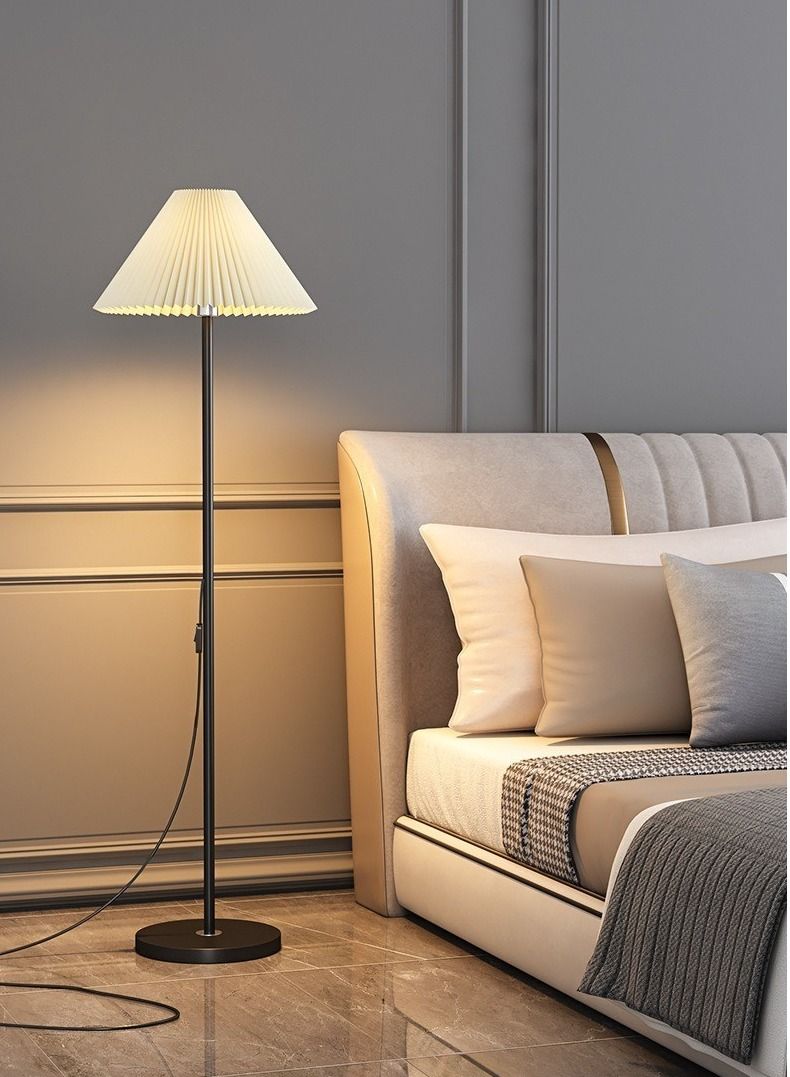 XiuWoo Modern pleated aesthetic floor lamp, living room pole lighting, 3 colors brightness work lamp modern tall standing hanging light for living room bedroom reading Black and white 155x38 cm - Image 3