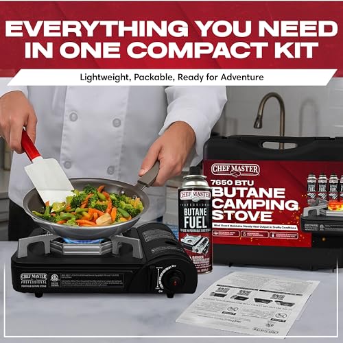 Chef-Master Chef Master Portable Butane Camping Stove, Piezo Ignition 7,650 BTU Output, Wind-Guard Portable Stove Burner with Portable Carrying Case for Emergencies, Road Trips, Hiking, Camping Essentials 90027 - Image 4