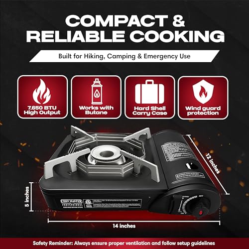 Chef-Master Chef Master Portable Butane Camping Stove, Piezo Ignition 7,650 BTU Output, Wind-Guard Portable Stove Burner with Portable Carrying Case for Emergencies, Road Trips, Hiking, Camping Essentials 90027 - Image 2
