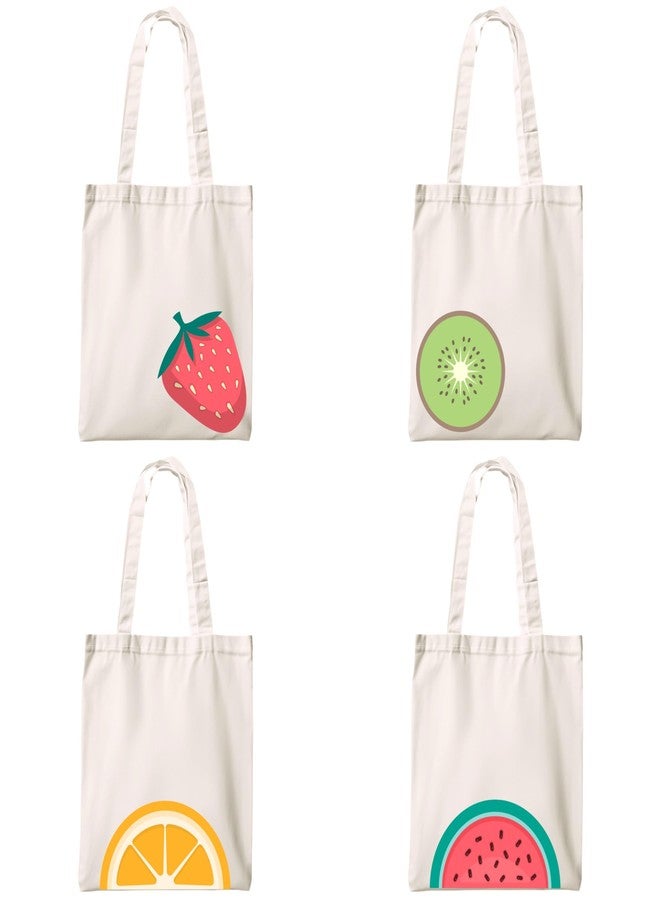 Roundsun Fruit Print Canvas Tote Bags,Reusable Shopping Bags with Strawberry,Kiwi,Orange,Watermelon Design,Magnetic Button Closure,No Zipper,No Inner Pocket,Eco Friendly Cotten (Mix Fruit (Pack of 4)) - Image 1
