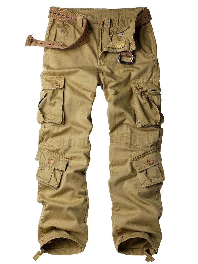AKARMY Mens Casual Cargo Pants Military Army Camo Pants Combat Work Pants with 8 Pockets Khaki 30