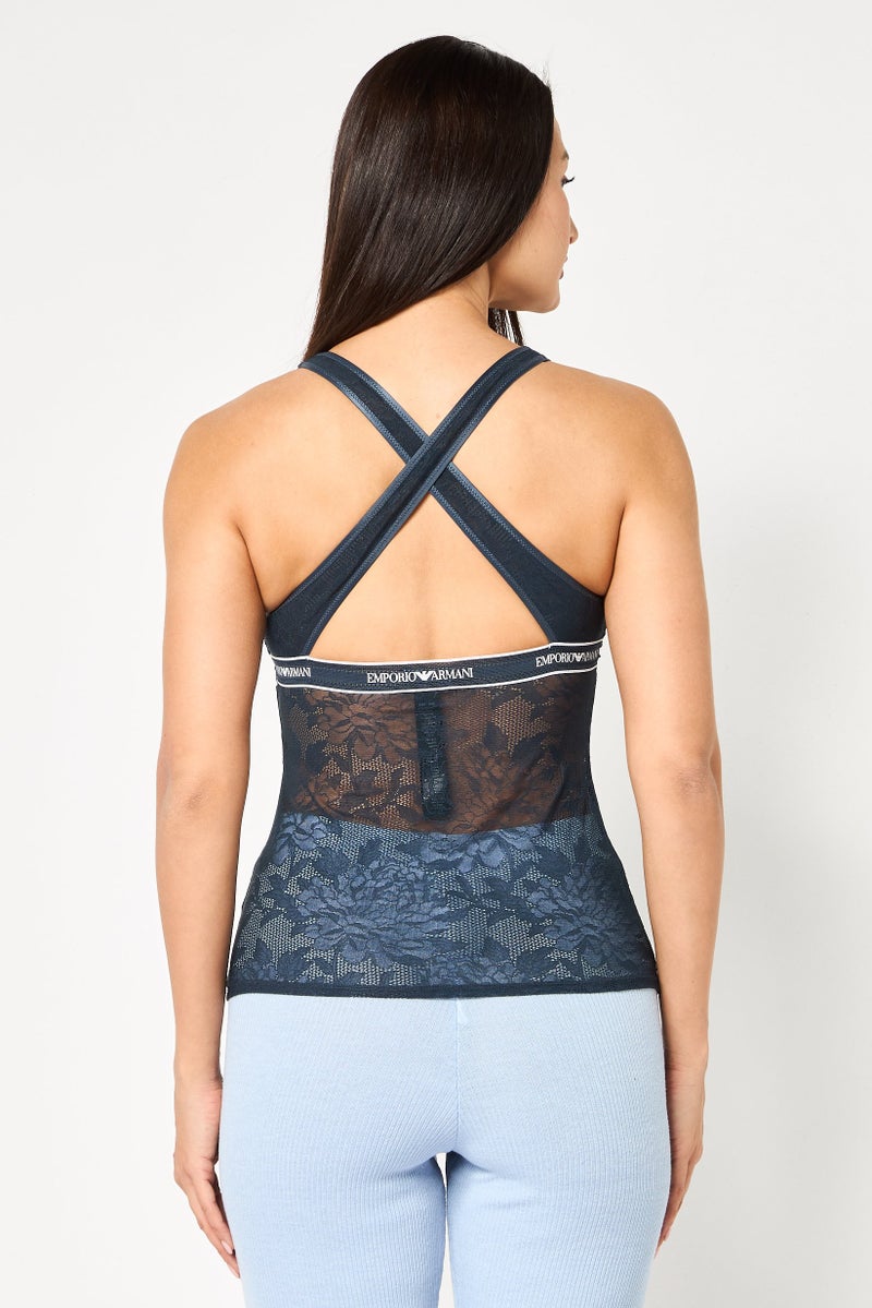 EMPORIO ARMANI Women Brand Logo Sleeveless Sleepwear Dress,Navy - Image 4