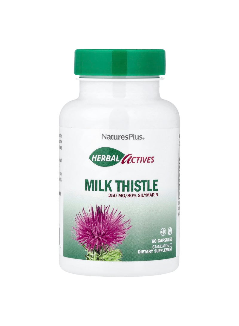 NaturesPlus Herbal Actives, Milk Thistle, 250 mg, 60 Capsules