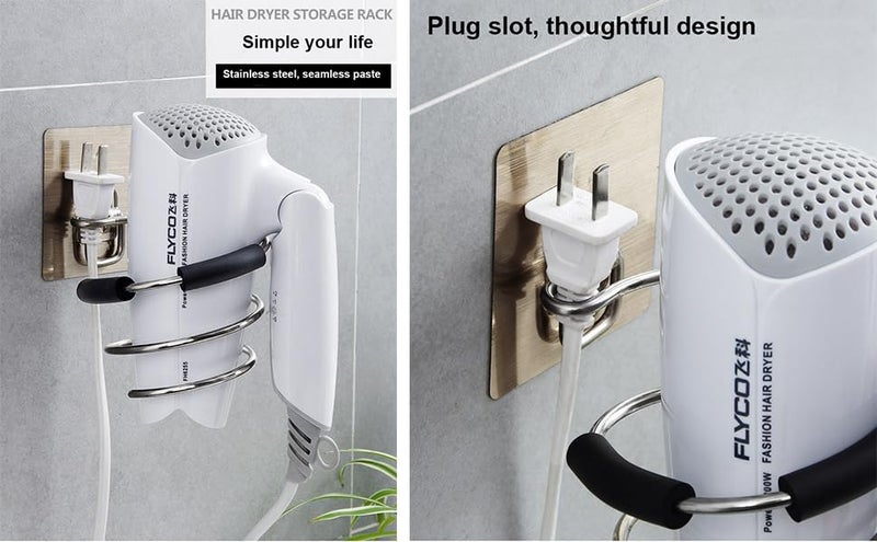 SIYANSHU Hair Dryer Holder Wall Mounted Self Adhesive Stainless Steel Hair Dryer Rack Hair Care ToolStyling Tools Blow Dryer Holder Rack for Dressing TableBathroom WallsBeauty Salons - Image 3