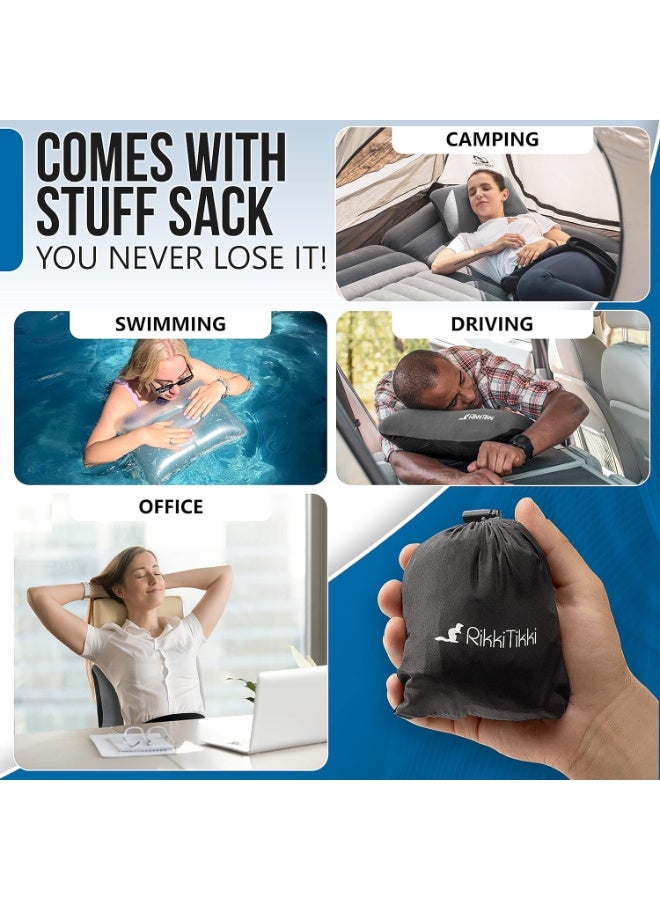 وسادة تخييم قابلة للنفخ خفيفة الوزن مناسبة للرحلات والتسلق والمشي والسفر وسادة مضغوطة مريحة بلون أزرق - Image 3