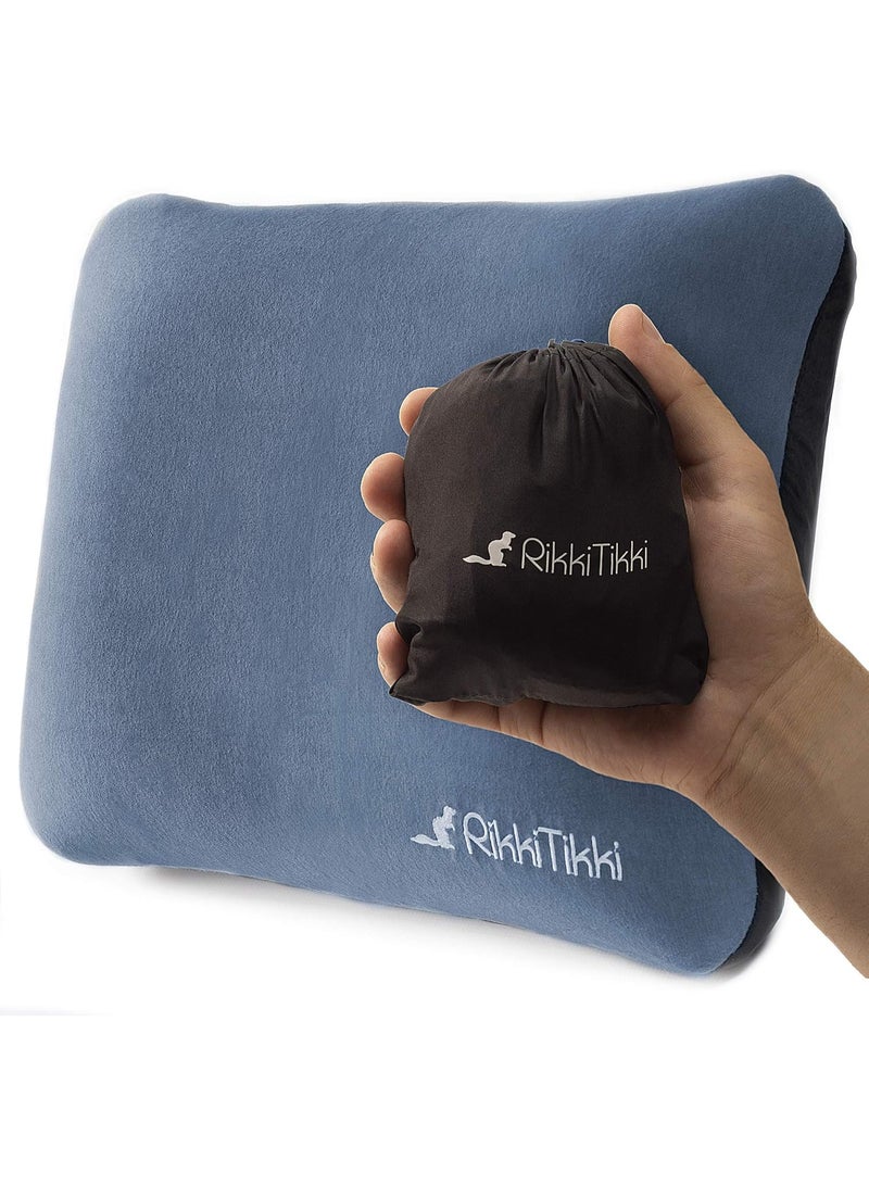 وسادة تخييم قابلة للنفخ خفيفة الوزن مناسبة للرحلات والتسلق والمشي والسفر وسادة مضغوطة مريحة بلون أزرق - Image 1