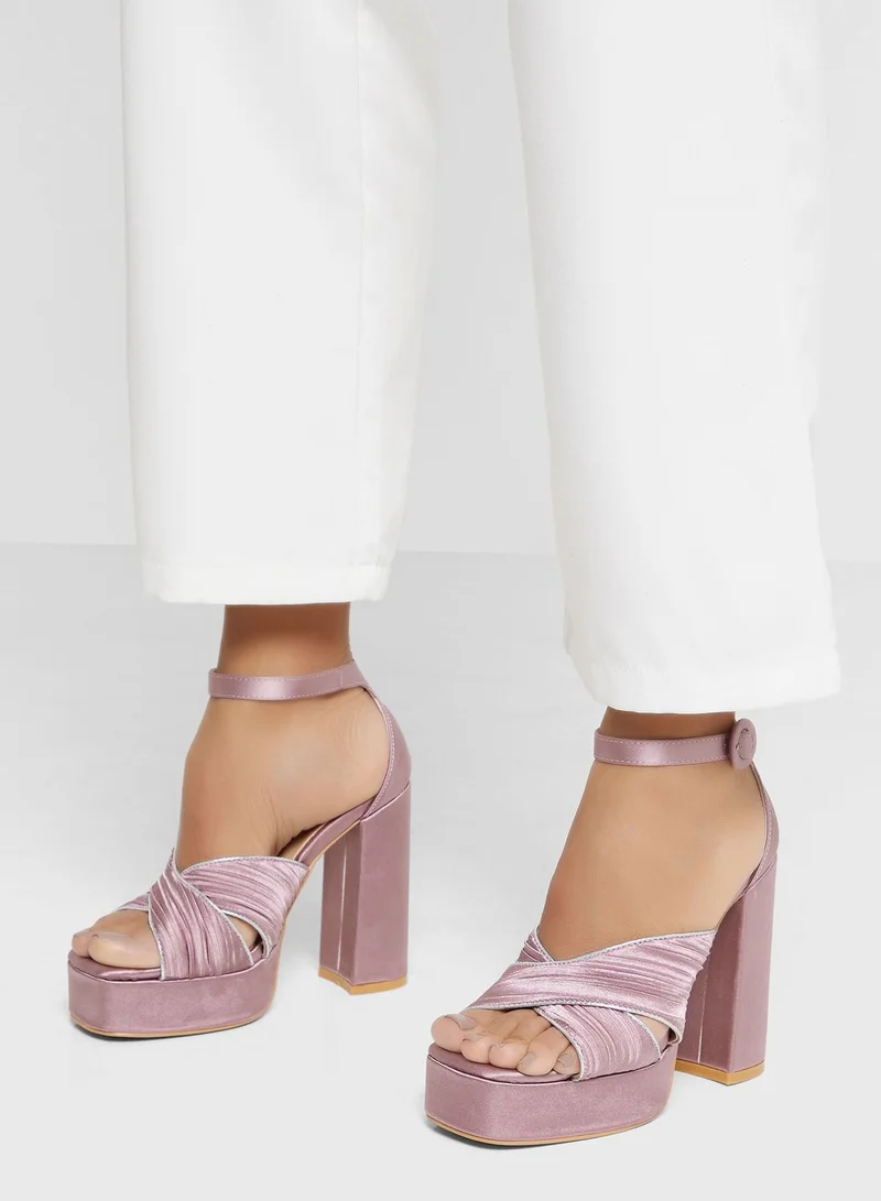 Khizana Metallic Trim Platform Satin Sandal