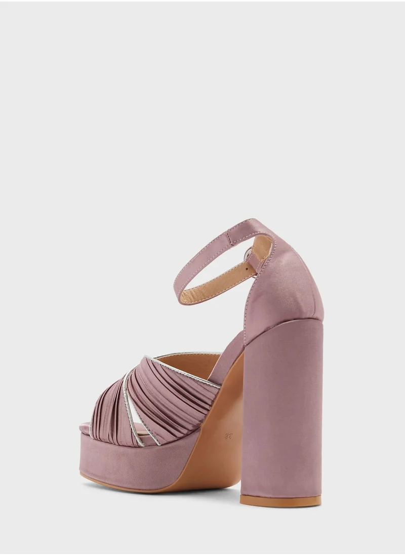 Khizana Metallic Trim Platform Satin Sandal