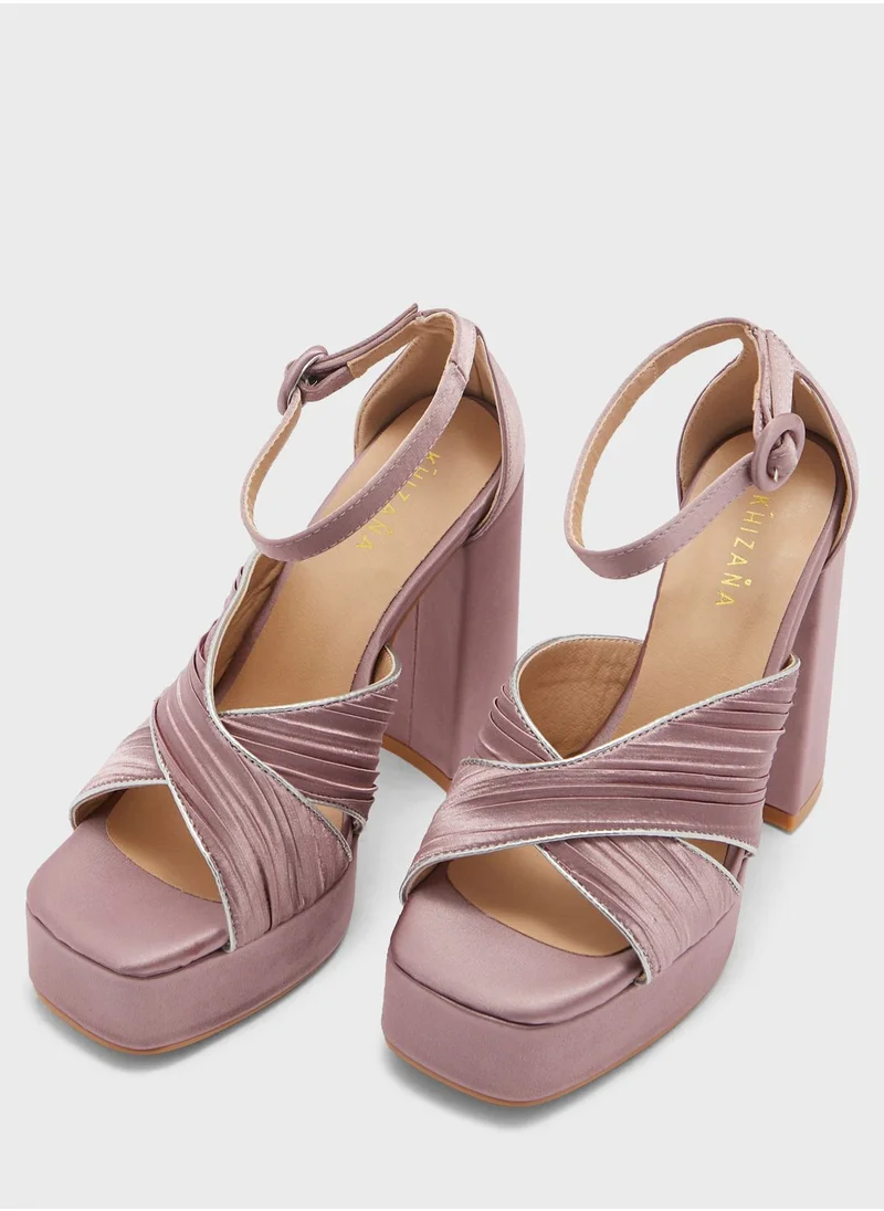 Khizana Metallic Trim Platform Satin Sandal