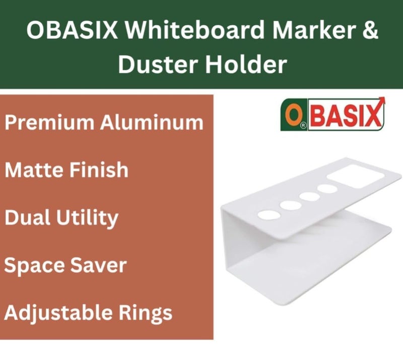OBASIX Whiteboard Marker & Duster Holder | Color White In Aluminium - Image 5