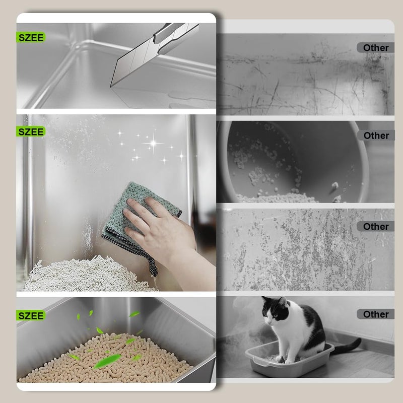 SZEE Stainless Steel Cat Litter Box with 180Â°Flip-Top Lid, Easy Clean XL Enclosed Litter Box, Large Covered Steel Cat Box with Scoop, Odor Control and Anti-Urine Leakage, 23.2*15*15 Inch, Dark Gray - Image 5