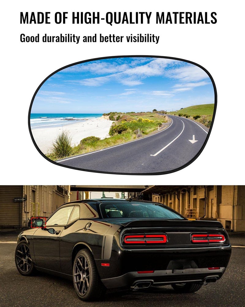 TIKSCIENCE Heated Mirror Glass Left Driver Side Fit for Dodge Challenger 2008 2009 2010 2011 2012 2013 2014 2015 Side Mirror Assembly Replace 68048442AA, 68048447AA - Image 2