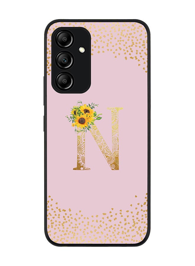 Stylizedd Rugged Black edge case for Samsung Galaxy A54 5G Slim fit Soft Case Flexible Rubber Edges Anti Drop TPU Gel Thin Cover - Custom Monogram Initial Letter Floral Pattern Alphabet - N (Pink) - Image 1