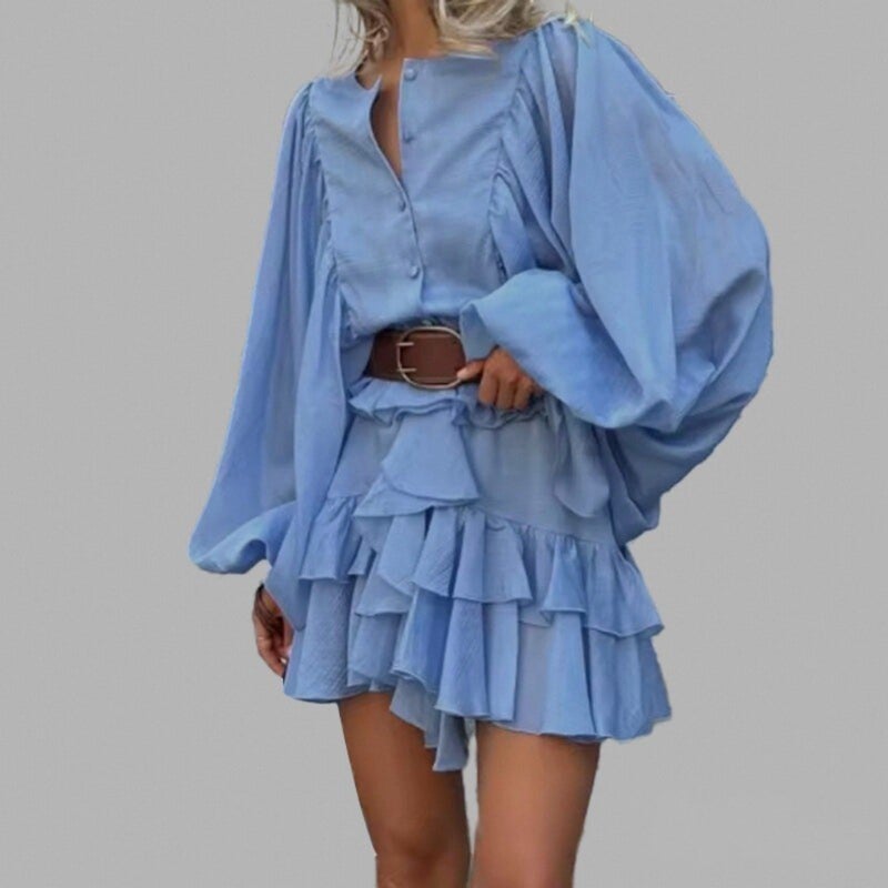 Elegant Waist-Defining Ruffle Hem Dress