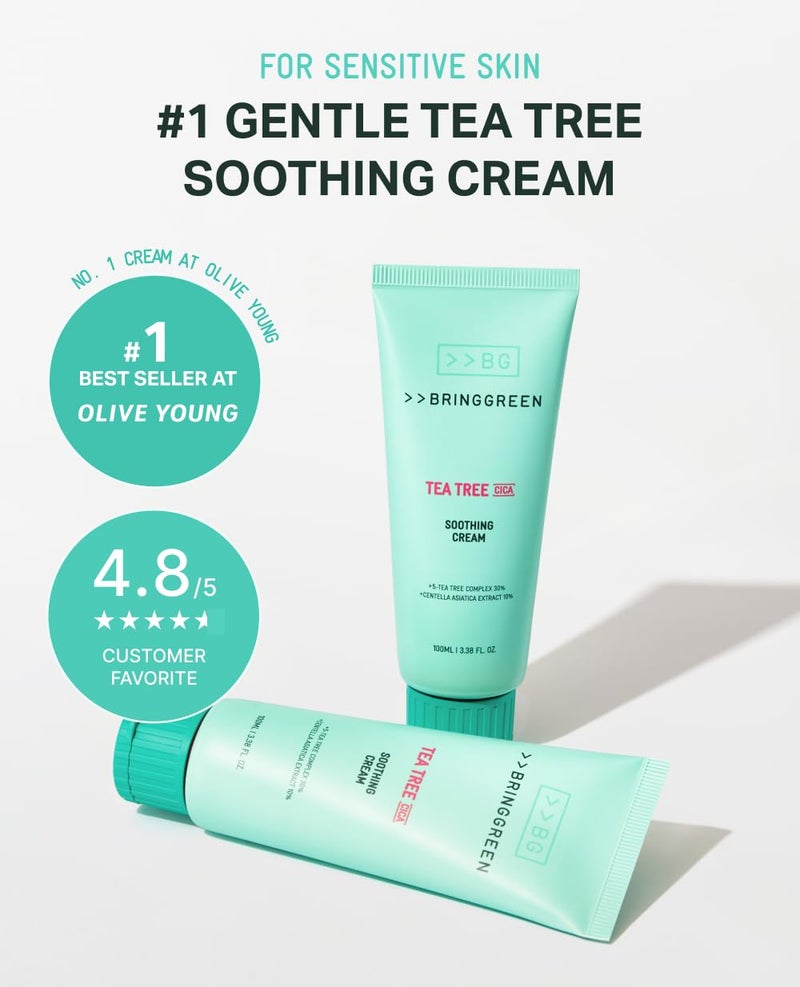 BRING GREEN Tea Tree Cica Soothing Cream Plus 100ml Korean Skin care, calming and soothing, moisturizer for skin, facial cream, trouble care, Blackhead Removing Pore care (Pack of 1) - Image 3