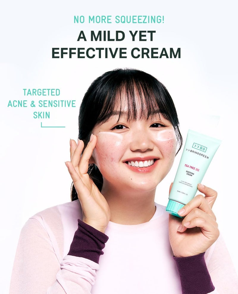 BRING GREEN Tea Tree Cica Soothing Cream Plus 100ml Korean Skin care, calming and soothing, moisturizer for skin, facial cream, trouble care, Blackhead Removing Pore care (Pack of 1) - Image 2