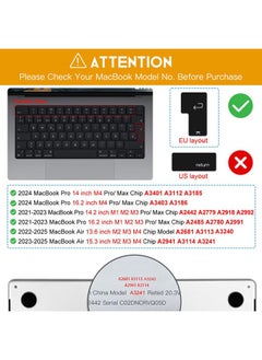 SJet Premium Keyboard Cover Ultra Thin Protector Skin for 2025-2021 MacBook Pro 14 16 inch M4 M3 M2 M1 Pro/Max, MacBook Air 15" 13.6" M4 M3 M2 Chip A3241 A3114 A2941 A3240 A3113 A2681, EN Layout  - Image 2
