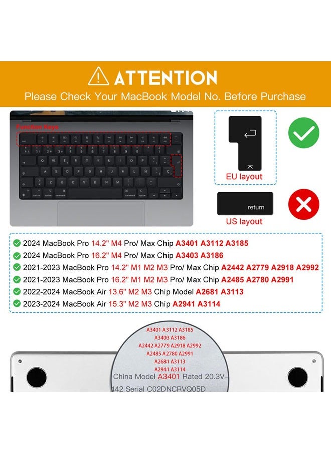SJet - Premium Keyboard Cover for M2 M3 MacBook Air 15 inch A2941 A3114, M2 M3 MacBook Air 13.6" A2681 A3113, 2024 2023 2022 2021 MacBook Pro 14" 16" M4 M3 M2 M1 Chip Pro/Max, EN Layout - Image 1