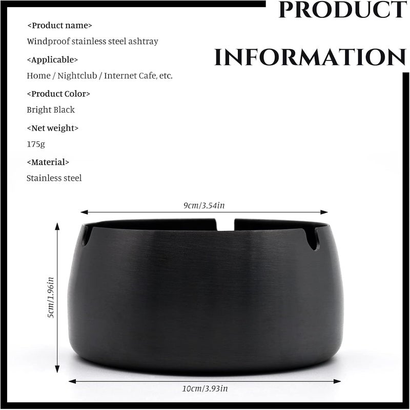 Skyzone Stainless Steel Ashtray Tabletop Desktop Ash Tray,Round Black Cigarettes Ashtrays for Outdoors, Home,Office Hotel Restaurant,Party,Bar (10cm Diameter) - Image 2