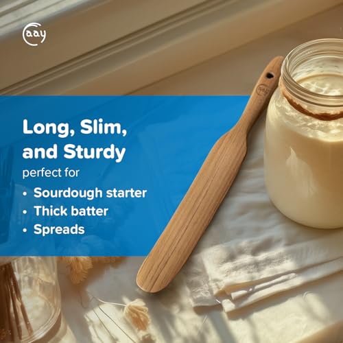 FAAY Handmade Teak Spurtle for Sourdough Starter – Wooden Stirring Stick & Mixing Tool for Deep Jars | Nonstick-Safe, Finished with Coconut Cooking Oil, Crafted in Thailand - Image 3