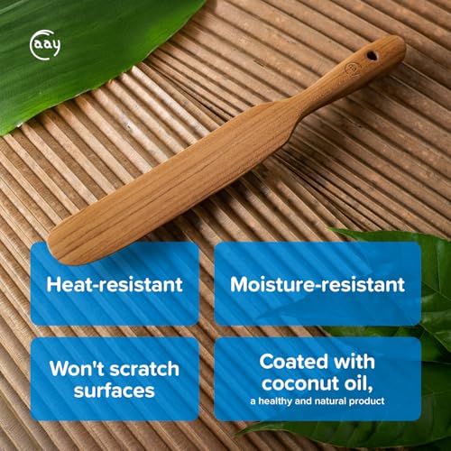 FAAY Handmade Teak Spurtle for Sourdough Starter – Wooden Stirring Stick & Mixing Tool for Deep Jars | Nonstick-Safe, Finished with Coconut Cooking Oil, Crafted in Thailand - Image 5