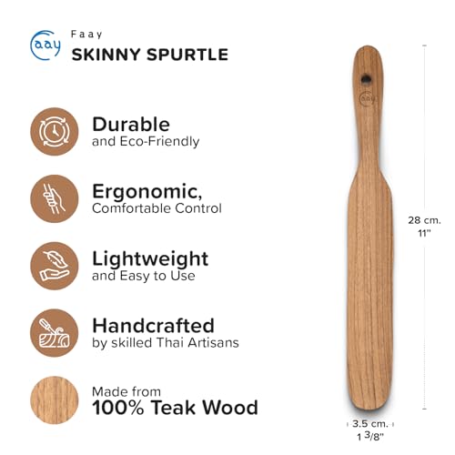 FAAY Handmade Teak Spurtle for Sourdough Starter – Wooden Stirring Stick & Mixing Tool for Deep Jars | Nonstick-Safe, Finished with Coconut Cooking Oil, Crafted in Thailand - Image 2