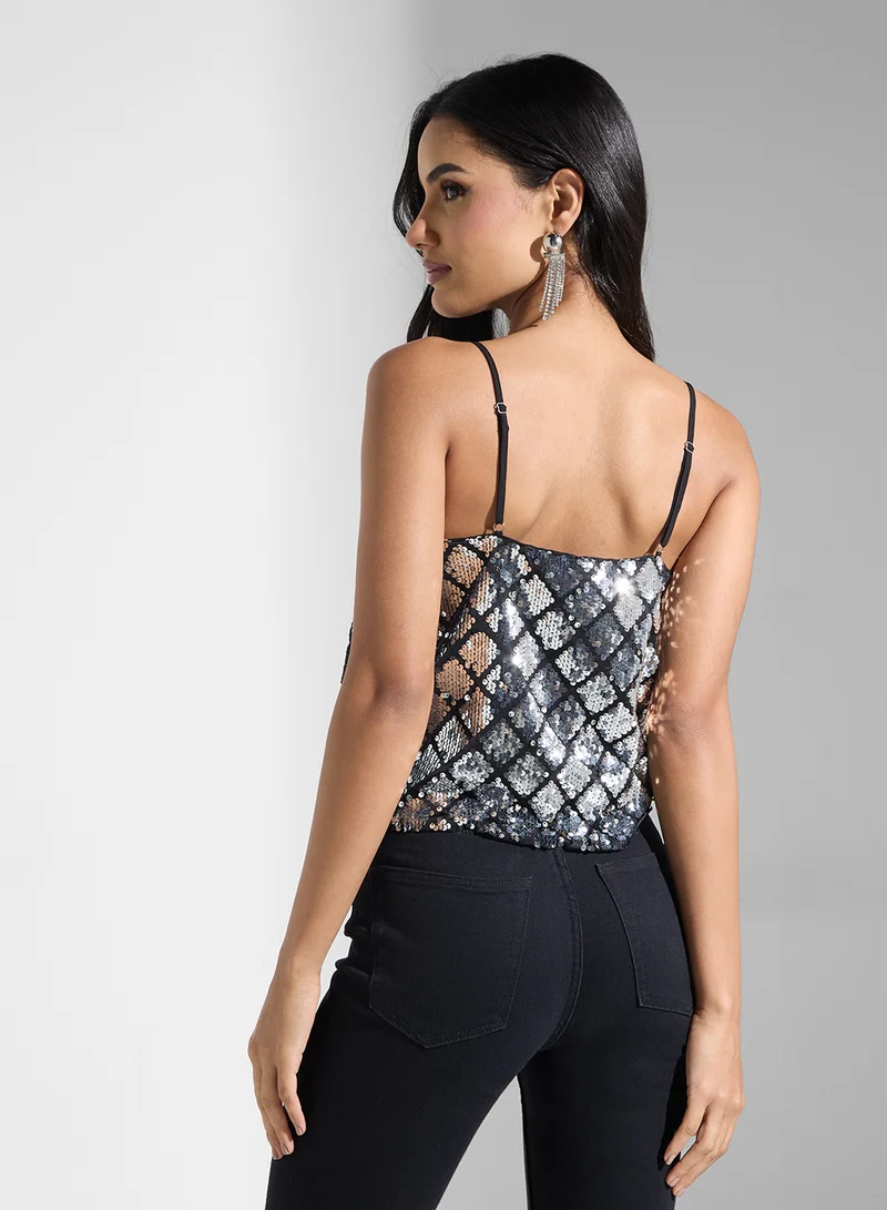 ONLY Embellished Strappy Sequin Siglet