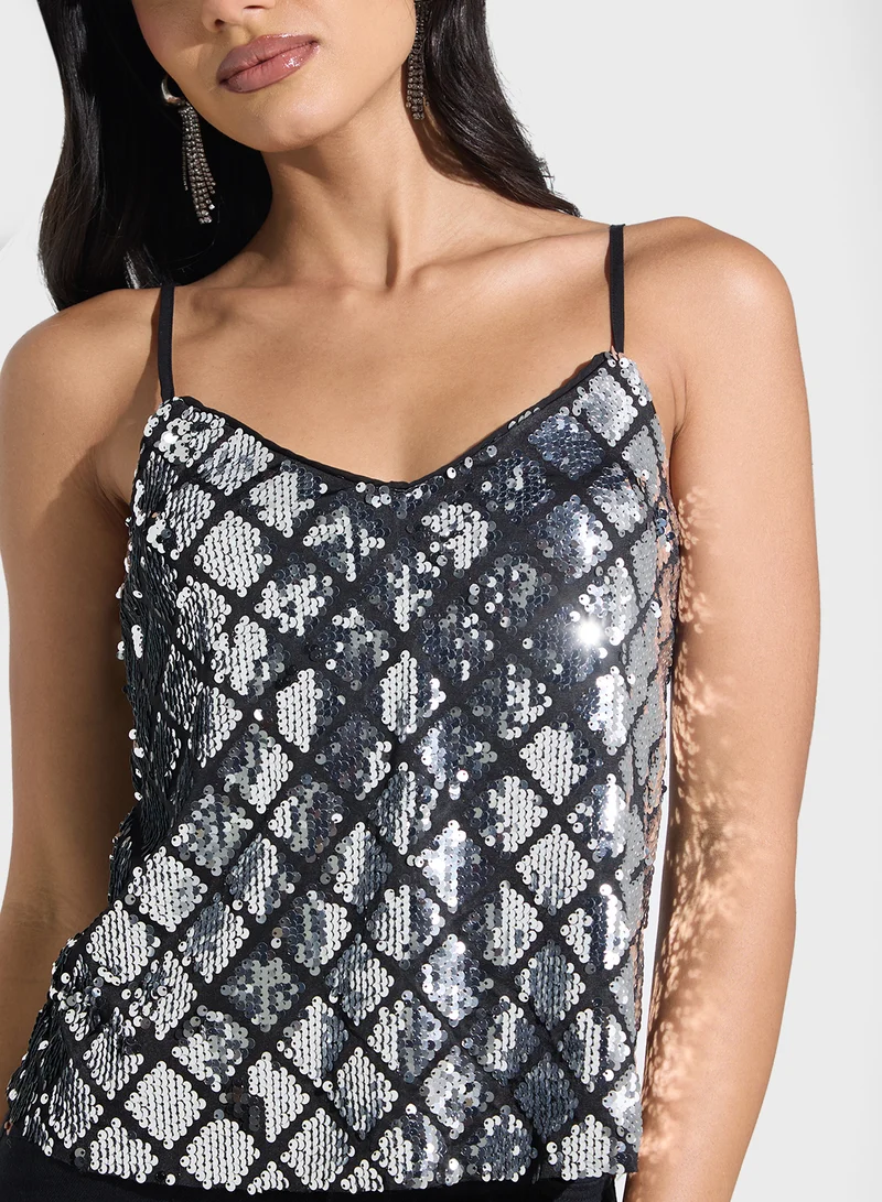 ONLY Embellished Strappy Sequin Siglet