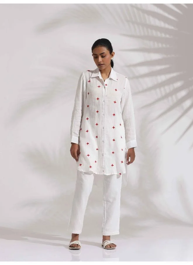 trueBrowns trueBrowns White Cotton Embroidered Kurta Co-ord Set