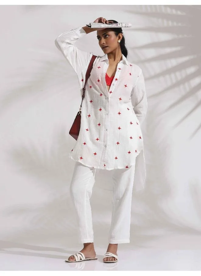 trueBrowns trueBrowns White Cotton Embroidered Kurta Co-ord Set