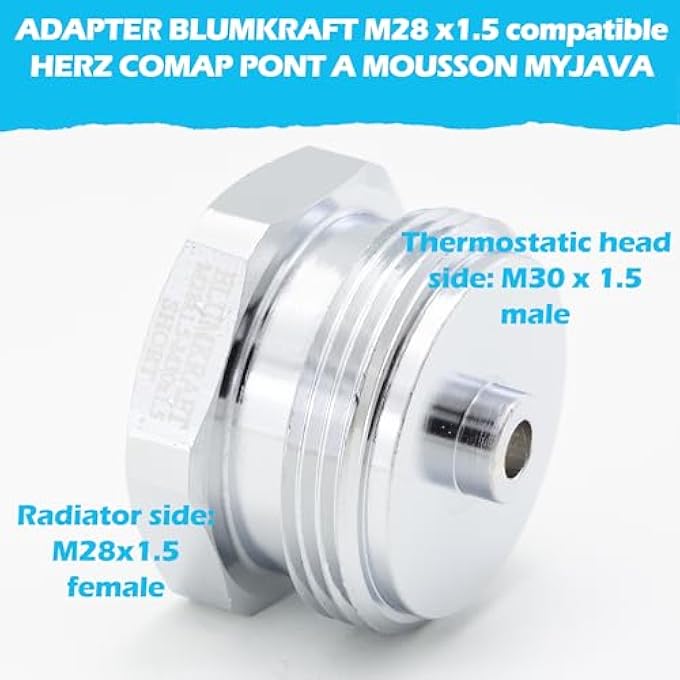 SET OF 2 METAL RADIATOR ADAPTERS FOR HERZ, SAR/COMAP, MOUSSON BRIDGE, MYJAVA M28 X1.5 TO M30 X 1.5 FOR THERMOSTAT/THERMOSTATIC HEAD M30 X 1.5 MALE (M28 SHORT) - Image 3
