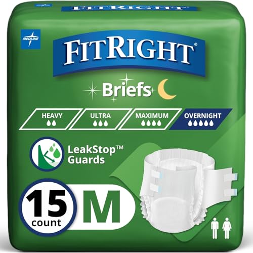 FitRight Medline MTB80300Z Extended Wear Overnight Adult Brief with Tabs, Maximum Absorbency, Medium, Pack of 15 - Image 1