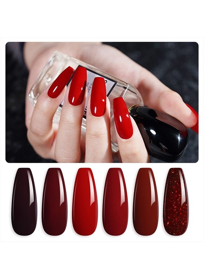GAOY Burgundy Red Gel Nail Polish Set of 6 Colors Including Black Glitter Red Gel Polish Kit U V LED Soak Off Nail Polish Home DIY Manicure Nail Salon Varnish - Image 1