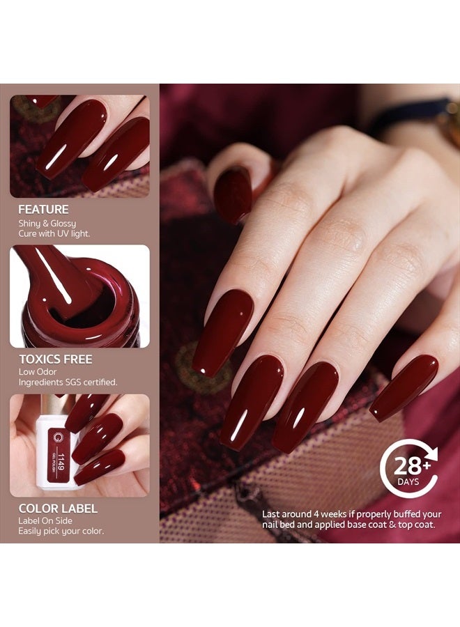 GAOY Burgundy Red Gel Nail Polish Set of 6 Colors Including Black Glitter Red Gel Polish Kit U V LED Soak Off Nail Polish Home DIY Manicure Nail Salon Varnish - Image 4