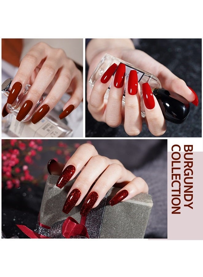 GAOY Burgundy Red Gel Nail Polish Set of 6 Colors Including Black Glitter Red Gel Polish Kit U V LED Soak Off Nail Polish Home DIY Manicure Nail Salon Varnish - Image 3