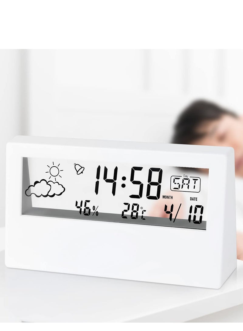 SYOSI Digital Alarm Clock, KASTWAVE Digital Alarm Clock with Time/Date/Temperature Display  Sleep Timer Display LED Alarm Clock for Bedroom（White） - Image 1