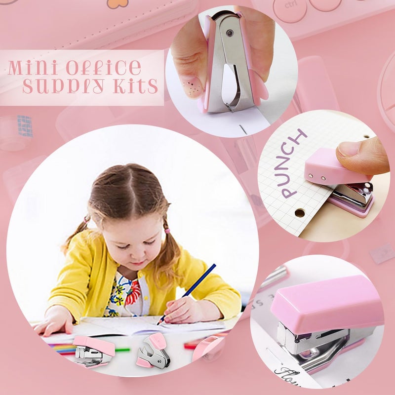 Mini Office Supply Kit 鈥?Portable Pink Stationery Set with Scissors , Tape Dispenser , Punch , Pencil Sharpener , and Mini Stapler - Image 4